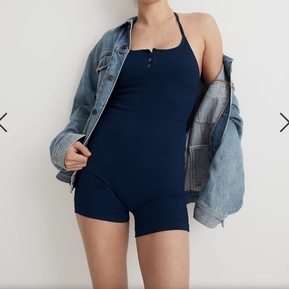 Madewell Halter Biker Shorts Unitard Blue XXS XS NWT